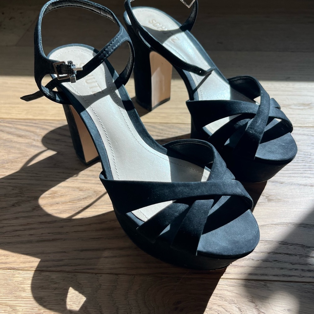 Schutz Keefa Black Nubuck Leather Platform Sandal Size 6.5